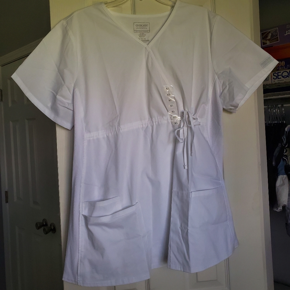 Cherokee Workwear Maternity Scrub Top White